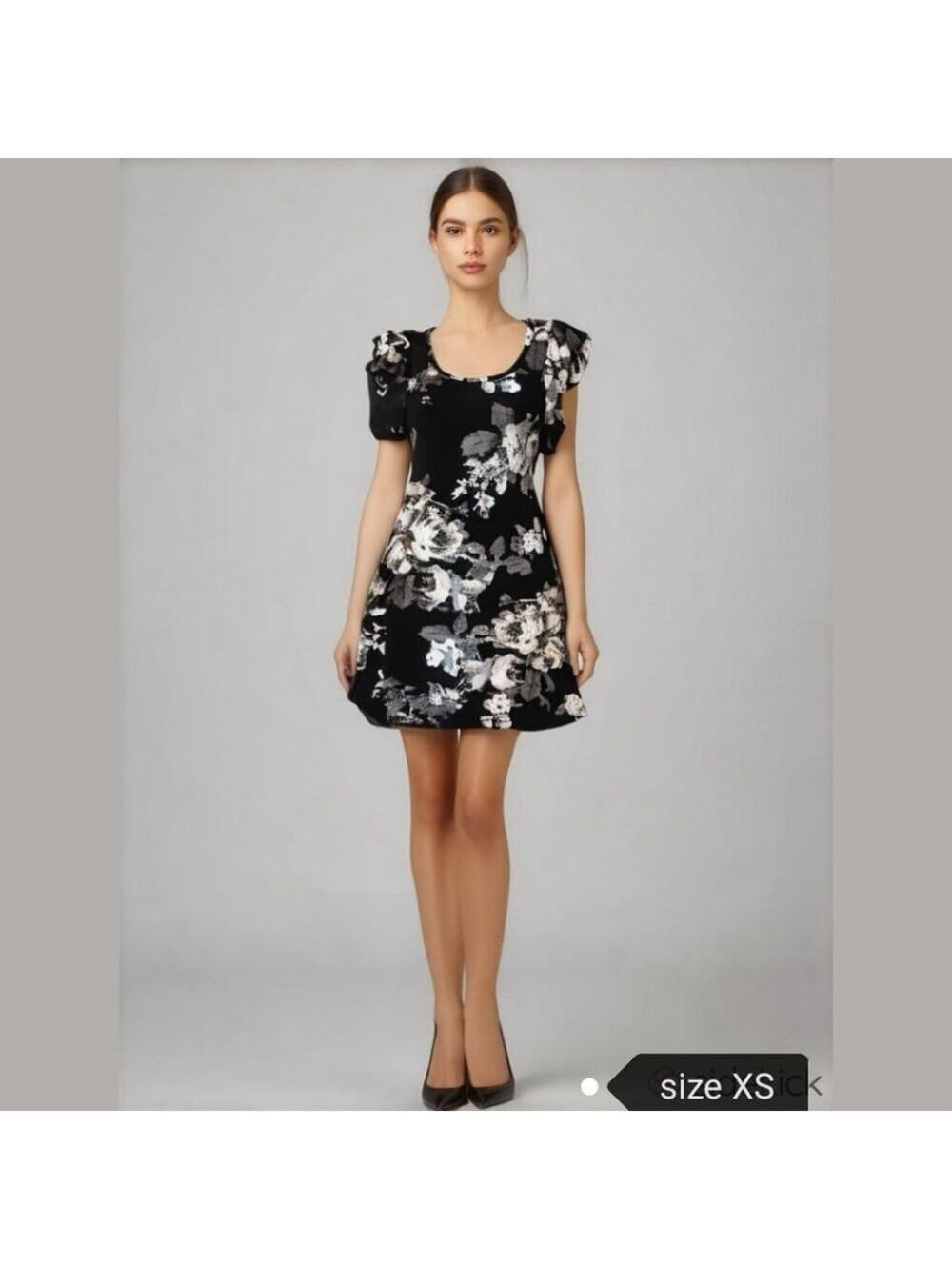 White roses Kismet dress A Line puff sleeves floral